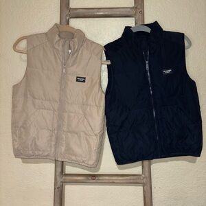 Boys Abercrombie Puffer Vest • Lot of 2 • Size 11/12 • Tan + Navy Blue